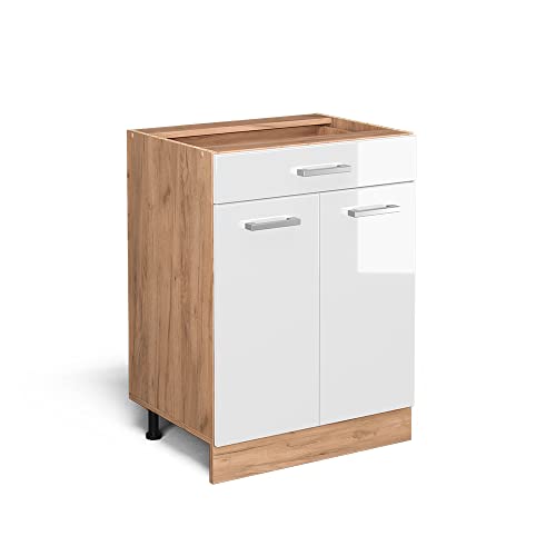 Vicco Küchenunterschrank R-Line, Weiß Hochglanz/Goldkraft Eiche, 60 cm mit Schublade, ohne Arbeitsplatte Vicco Küchenunterschrank R-Line, Weiß Hochglanz/Goldkraft Eiche, 60 cm mit Schublade, ohne Arbeitsplatte von Vicco