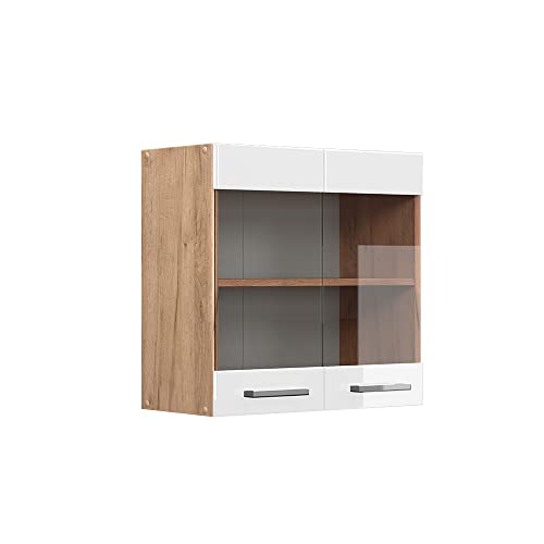 Vicco Küchenschrank Glas R-Line, Weiß Hochglanz/Goldkraft Eiche, 60 cm von Vicco