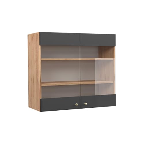 Vicco Küchenschrank Glas Fame-Line, Anthrazit-Gold/Goldkraft Eiche, 80 cm von Vicco