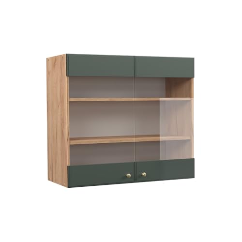 Vicco Küchenschrank Glas Fame-Line, Grün-Gold Landhaus/Goldkraft Eiche, 80 cm von Vicco