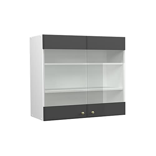 Vicco Küchenschrank Glas Fame-Line, Anthrazit-Gold/Weiß, 80 cm von Vicco