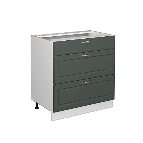 Vicco Küchenunterschrank Fame-Line, Grün-Gold Landhaus/Weiß, 80 cm mit 3 Schubladen, ohne Arbeitsplatte von Vicco