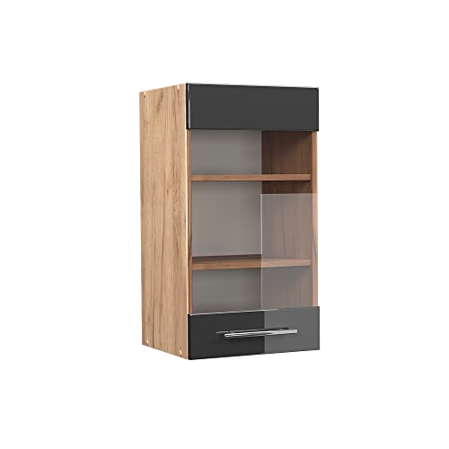 Vicco Küchenschrank Glas Fame-Line, Anthrazit Hochglanz/Goldkraft Eiche, 40 cm von Vicco