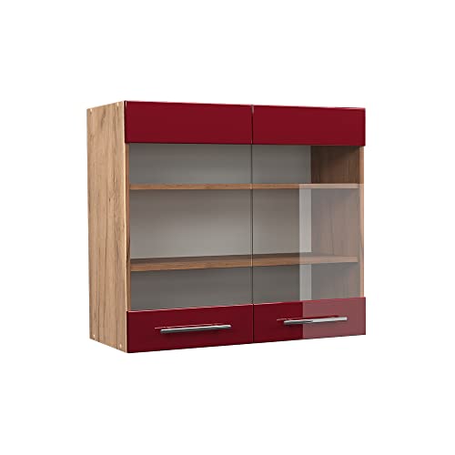 Vicco Küchenschrank Glas Fame-Line, Bordeaux Hochglanz/Goldkraft Eiche, 80 cm von Vicco