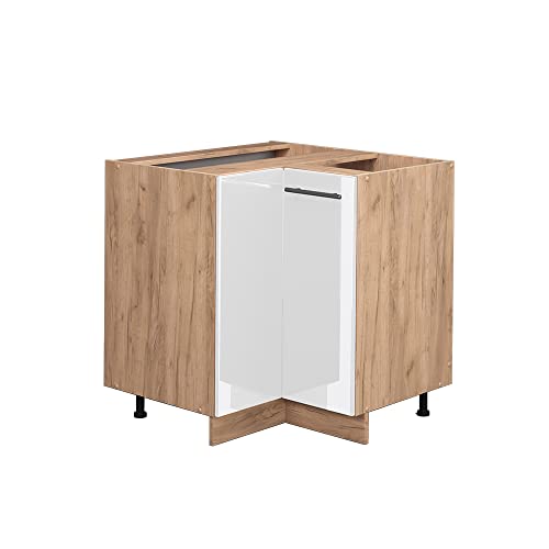 Vicco Eckschrank Fame-Line, Weiß Hochglanz/Goldkraft Eiche, 80.5 cm ohne Arbeitsplatte von Vicco