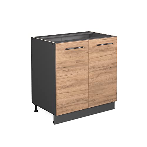 Vicco Spülenunterschrank Fame-Line, Goldkraft Eiche/Anthrazit, 80 cm mit Regal, ohne Arbeitsplatte von Vicco