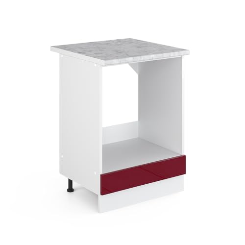 Vicco Herdumbauschrank R-Line, Bordeaux Hochglanz/Weiß, 60 cm, AP Marmor von Vicco