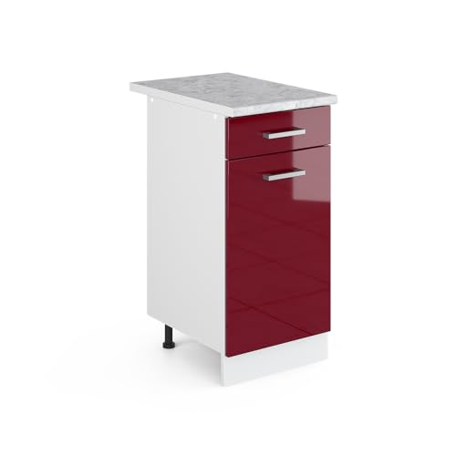 Vicco Küchenunterschrank R-Line, Bordeaux Hochglanz/Weiß, 40 cm, AP Marmor von Vicco