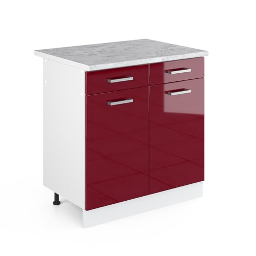 Vicco Küchenunterschrank R-Line, Bordeaux Hochglanz/Weiß, 80 cm, AP Marmor von Vicco