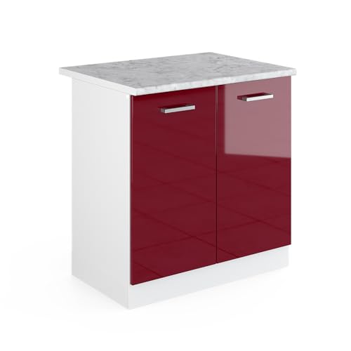 Vicco Spülenunterschrank R-Line, Bordeaux Hochglanz/Weiß, 80 cm, AP Marmor von Vicco