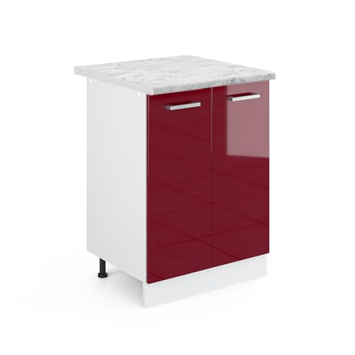 Vicco Küchenunterschrank R-Line, Bordeaux Hochglanz/Weiß, 60 cm mit Arbeitsplatte von Vicco