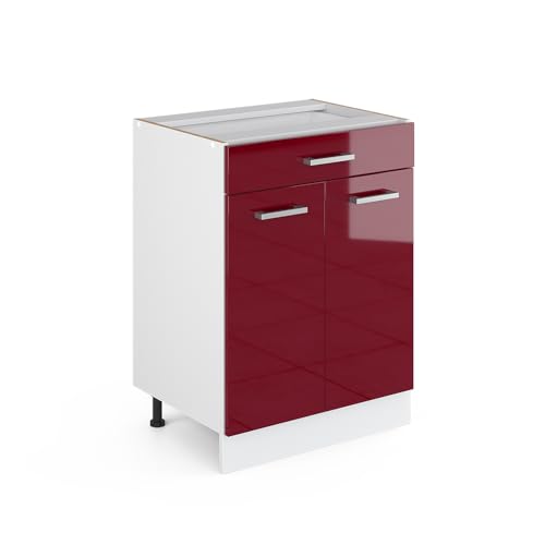 Vicco Küchenunterschrank R-Line, Bordeaux Hochglanz/Weiß, 60 cm mit Schublade, ohne Arbeitsplatte von Vicco