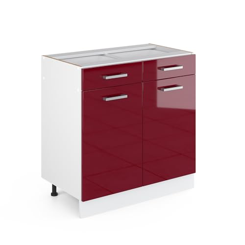 Vicco Küchenunterschrank R-Line, Bordeaux Hochglanz/Weiß, 80 cm ohne Arbeitsplatte von Vicco