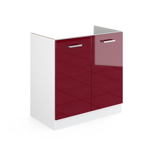 Vicco Spülenunterschrank R-Line, Bordeaux Hochglanz/Weiß, 80 cm ohne Arbeitsplatte von Vicco