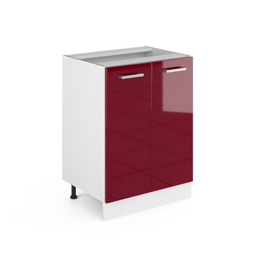 Vicco Küchenunterschrank R-Line, Bordeaux Hochglanz/Weiß, 60 cm ohne Arbeitsplatte von Vicco