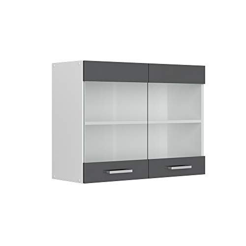 Vicco Küchenschrank Glas R-Line, Anthrazit Hochglanz/Weiß, 80 cm von Vicco