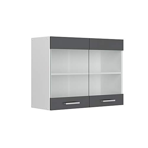 Vicco Küchenglasschrank R-Line, Glashängeschrank, Anthrazit Hochglanz/Weiß, 80 cm von Vicco