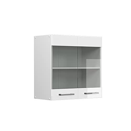 Vicco Küchenglasschrank R-Line, Glashängeschrank, Weiß Hochglanz/Weiß, 60 cm von Vicco