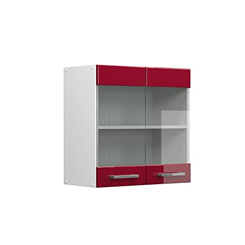 Vicco Küchenglasschrank R-Line, Glashängeschrank, Bordeaux Hochglanz/Weiß, 60 cm von Vicco