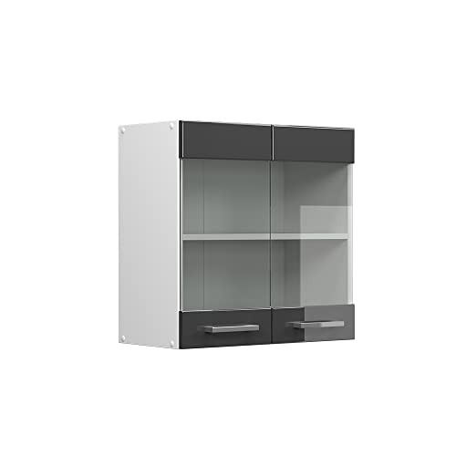 Vicco Küchenglasschrank R-Line, Glashängeschrank, Anthrazit Hochglanz/Weiß, 60 cm von Vicco