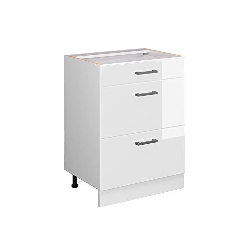 Vicco Küchenunterschrank R-Line, Weiß Hochglanz/Weiß, 60 cm mit Schubladen, ohne Arbeitsplatte von Vicco