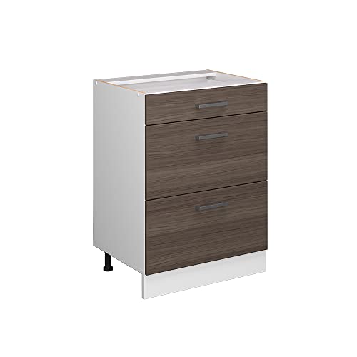 Vicco Küchenunterschrank R-Line, Grau/Weiß, 60 cm mit Schubladen, und Arbeitsplatte von Vicco