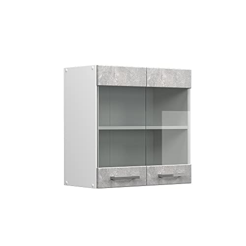 Vicco Küchenglasschrank R-Line, Glashängeschrank, Beton/Weiß, 60 cm von Vicco