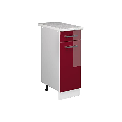 Vicco Küchenunterschrank R-Line, Bordeaux Hochglanz/Weiß, 30 cm mit Arbeitsplatte von Vicco