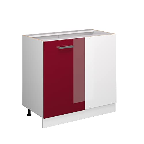 Vicco Eckschrank R-Line, Bordeaux Hochglanz/Weiß, 86 cm ohne Arbeitsplatte von Vicco