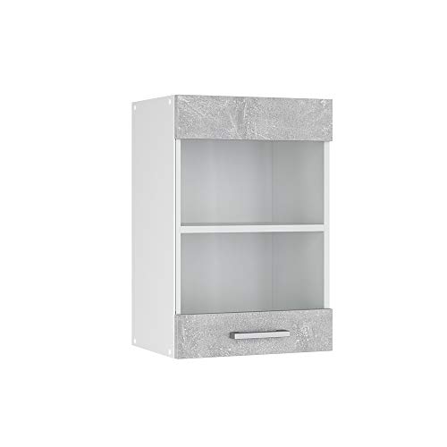 Vicco Küchenglasschrank R-Line, Glashängeschrank, Beton/Weiß, 40 cm von Vicco