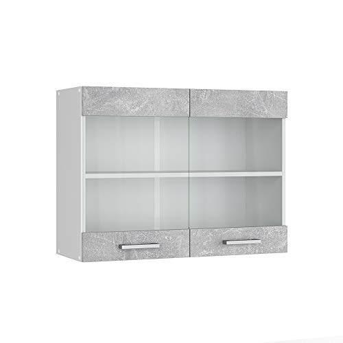 Vicco Küchenglasschrank R-Line, Glashängeschrank, Beton/Weiß, 80 cm von Vicco