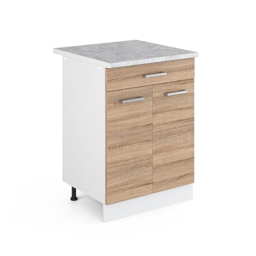 Vicco Küchenunterschrank R-Line, Sonoma/Weiß, 60 cm mit Schublade, und Arbeitsplatte von Vicco