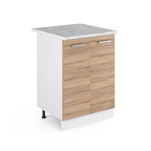 Vicco Küchenunterschrank R-Line, Küchenkommode, Sonoma/Weiß, 60 cm, AP Marmor von Vicco