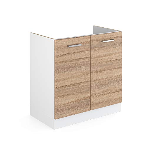 Vicco Spülenunterschrank R-Line, Küchenunterschrank für die Spüle, Sonoma/Weiß, 80 cm ohne Arbeitsplatte von Vicco