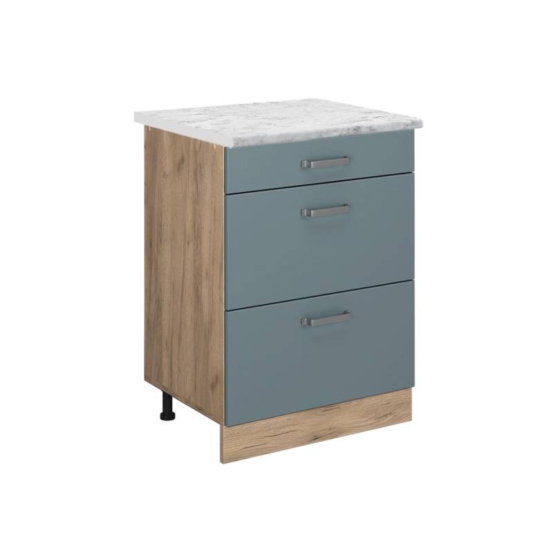 Vicco Küchenschrank R-Line Schubladenschrank für die Küche Blau-Grau 60 cm AP Marmor von Vicco