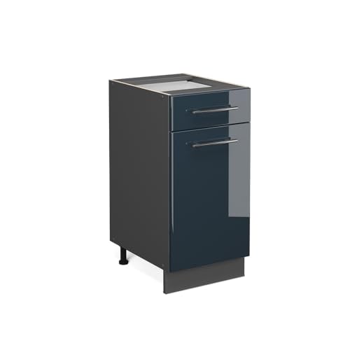 Vicco Küchenunterschrank Fame-Line, Dunkelblau Hochglanz/Anthrazit, 40 cm ohne Arbeitsplatte von Vicco