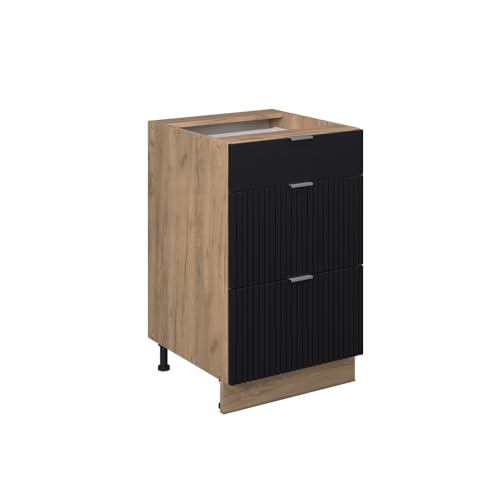 Vicco Küchenunterschrank Fame-Line, Schwarz gestreift, 50 cm ohne Arbeitsplatte von Vicco