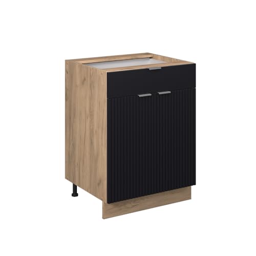 Vicco Küchenunterschrank Fame-Line, Schwarz gestreift, 60 cm mit Schublade, ohne Arbeitsplatte von Vicco