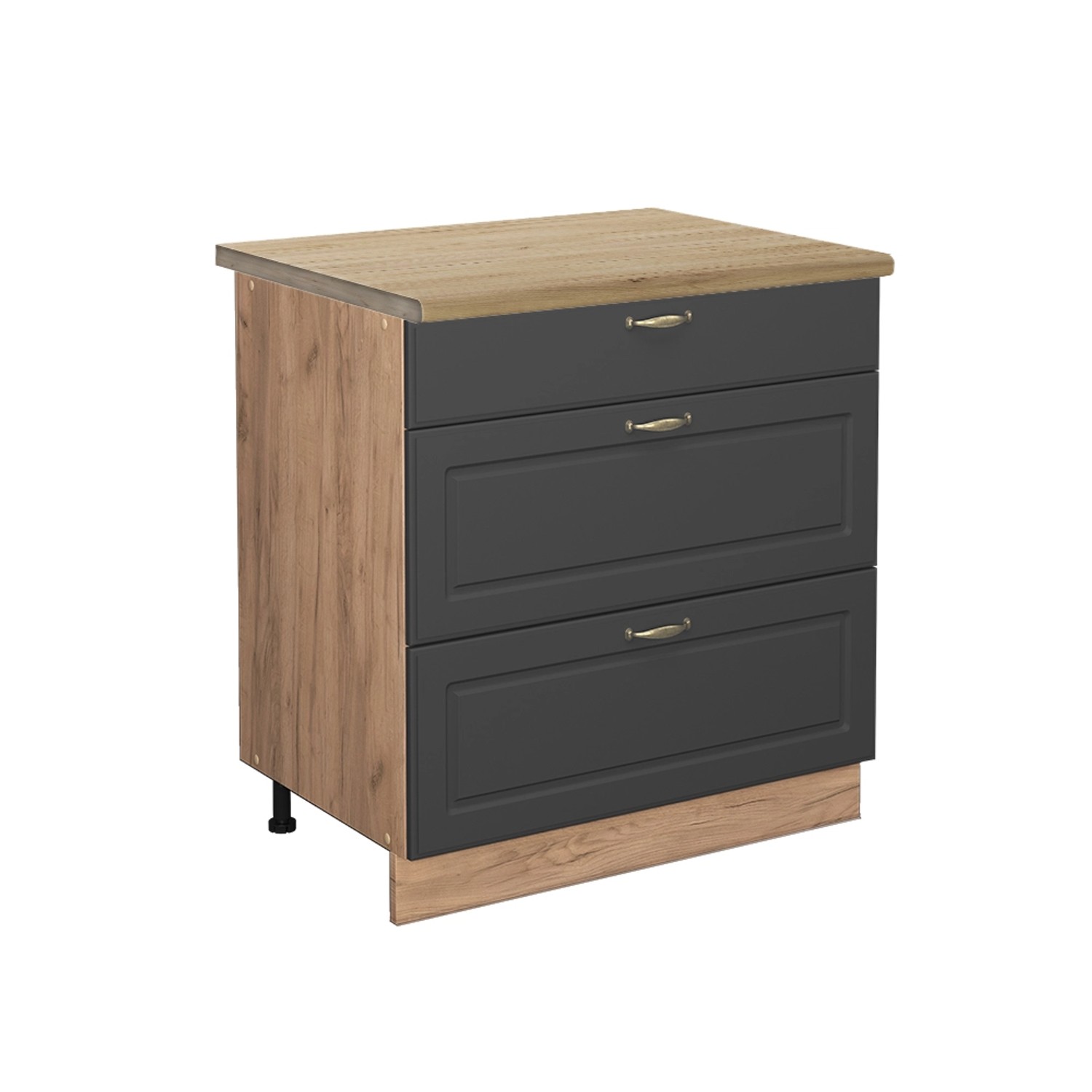 Vicco Küchenunterschrank Fame-Line Anthrazit-Gold/Goldkraft Eiche 80 cm mit 3 Schubladen AP Eiche von Vicco