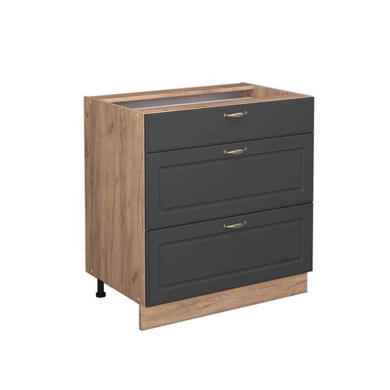 Vicco Küchenunterschrank Fame-Line Anthrazit-Gold/Goldkraft Eiche 80 cm mit 3 Schubladen ohne Arbeitsplatte von Vicco