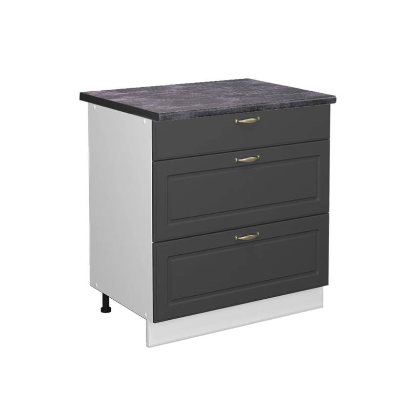 Vicco Küchenunterschrank Fame-Line Anthrazit-Gold/Weiß 80 cm mit 3 Schubladen AP Anthrazit von Vicco