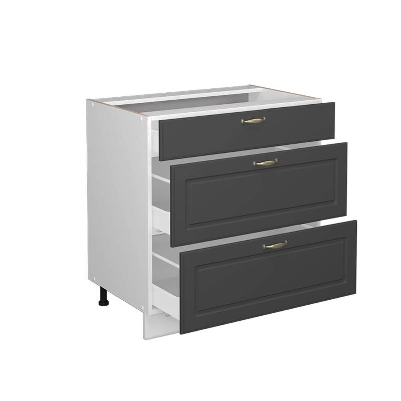 Vicco Küchenunterschrank Fame-Line Anthrazit-Gold/Weiß 80 cm mit 3 Schubladen AP Eiche von Vicco
