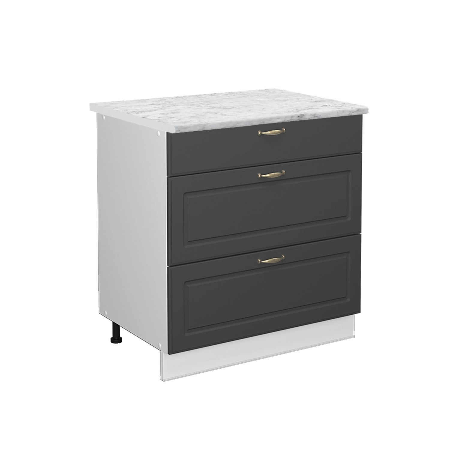 Vicco Küchenunterschrank Fame-Line Anthrazit-Gold/Weiß 80 cm mit 3 Schubladen AP Marmor von Vicco