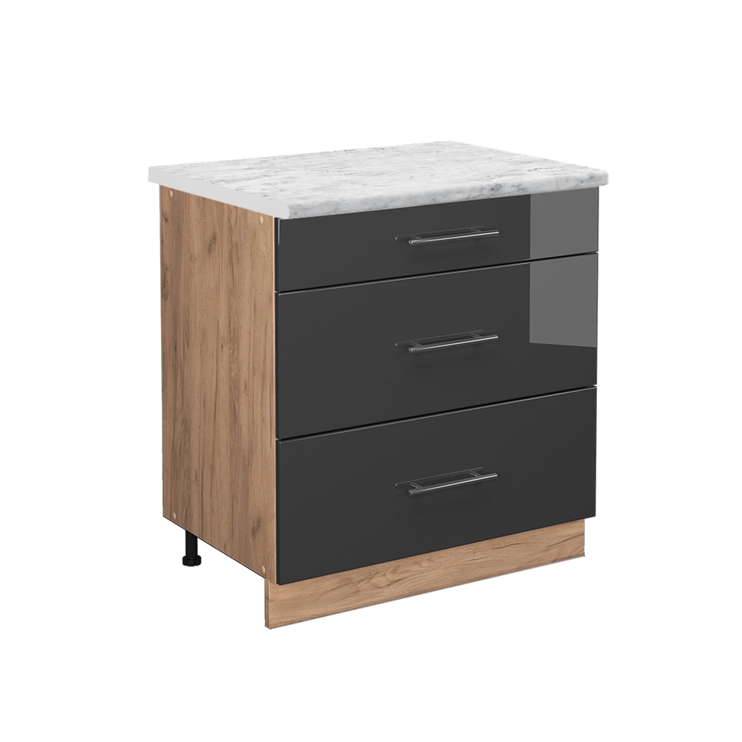 Vicco Küchenunterschrank Fame-Line Anthrazit Hochglanz/Goldkraft Eiche 80 cm mit 3 Schubladen AP Marmor von Vicco