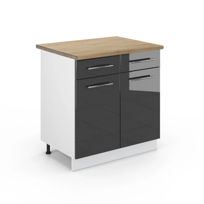 Vicco Küchenunterschrank Fame-Line Anthrazit Hochglanz/Weiß 80 cm AP Eiche von Vicco