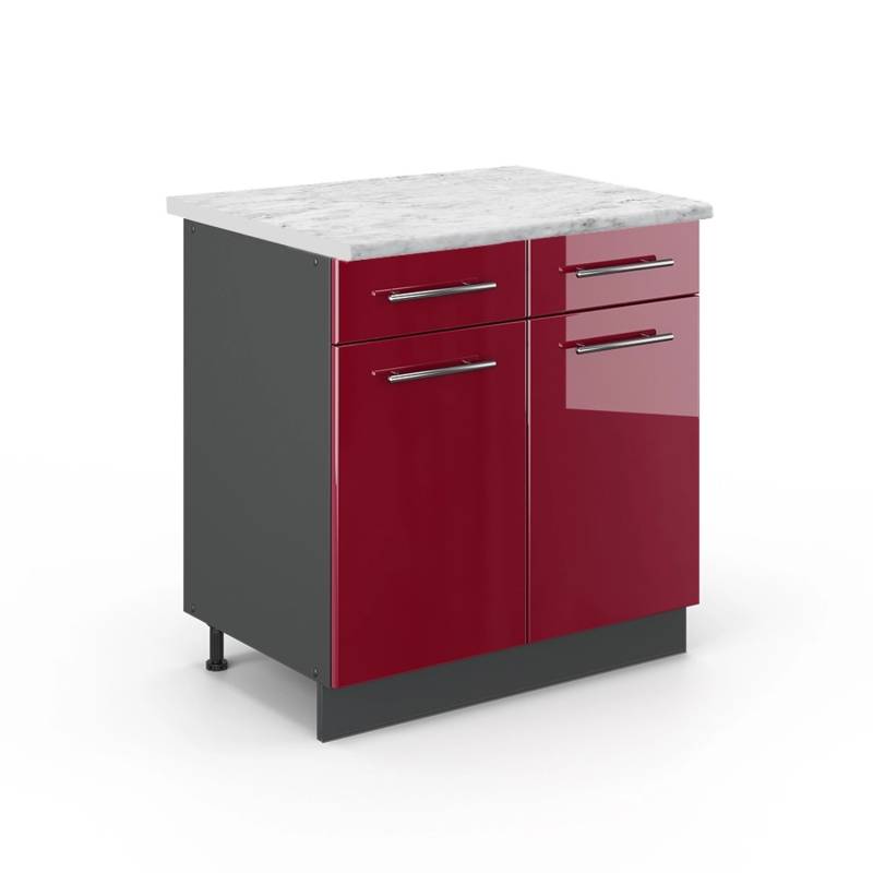 Vicco Küchenunterschrank Fame-Line Bordeaux Hochglanz/Anthrazit 80 cm AP Marmor von Vicco