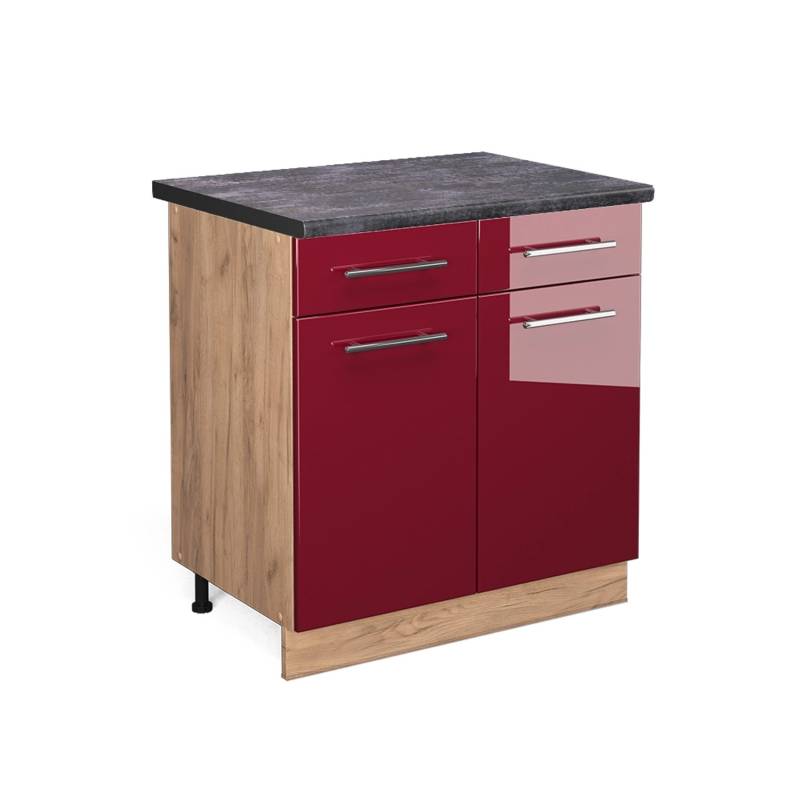 Vicco Küchenunterschrank Fame-Line Bordeaux Hochglanz/Goldkraft Eiche 80 cm AP Anthrazit von Vicco