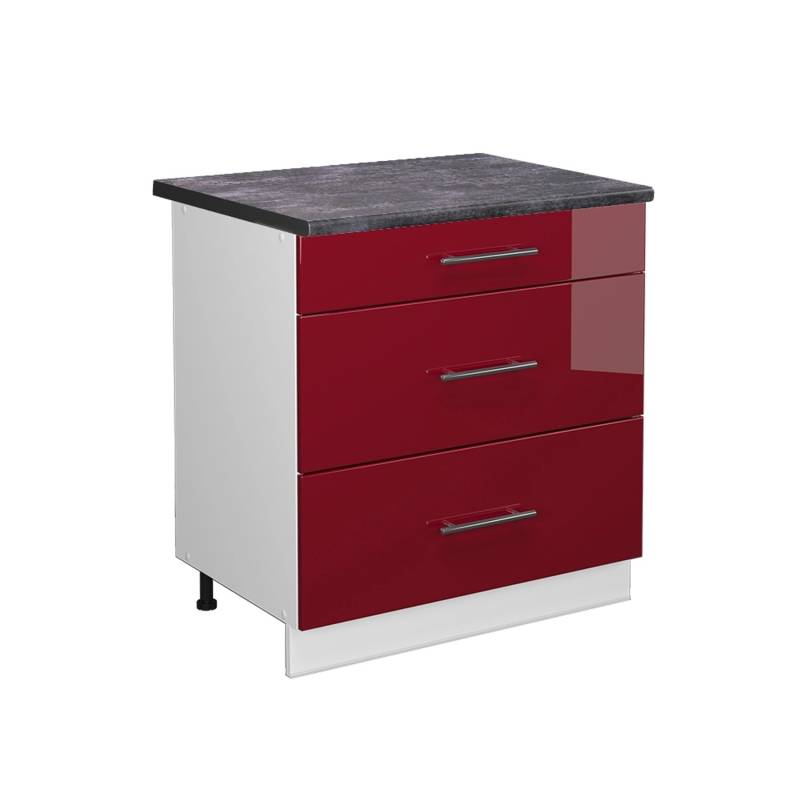Vicco Küchenunterschrank Fame-Line Bordeaux Hochglanz/Weiß 80 cm mit 3 Schubladen AP Anthrazit von Vicco