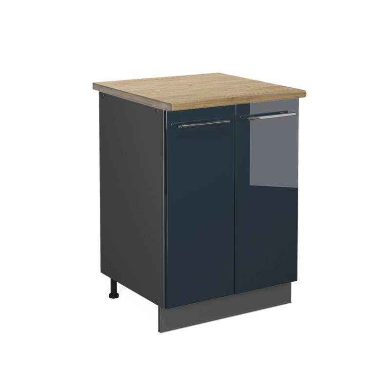 Vicco Küchenunterschrank Fame-Line Dunkelblau Hochglanz/Anthrazit 60 cm AP Eiche von Vicco
