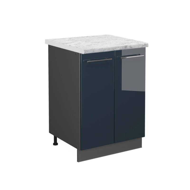 Vicco Küchenunterschrank Fame-Line Dunkelblau Hochglanz/Anthrazit 60 cm AP Marmor von Vicco